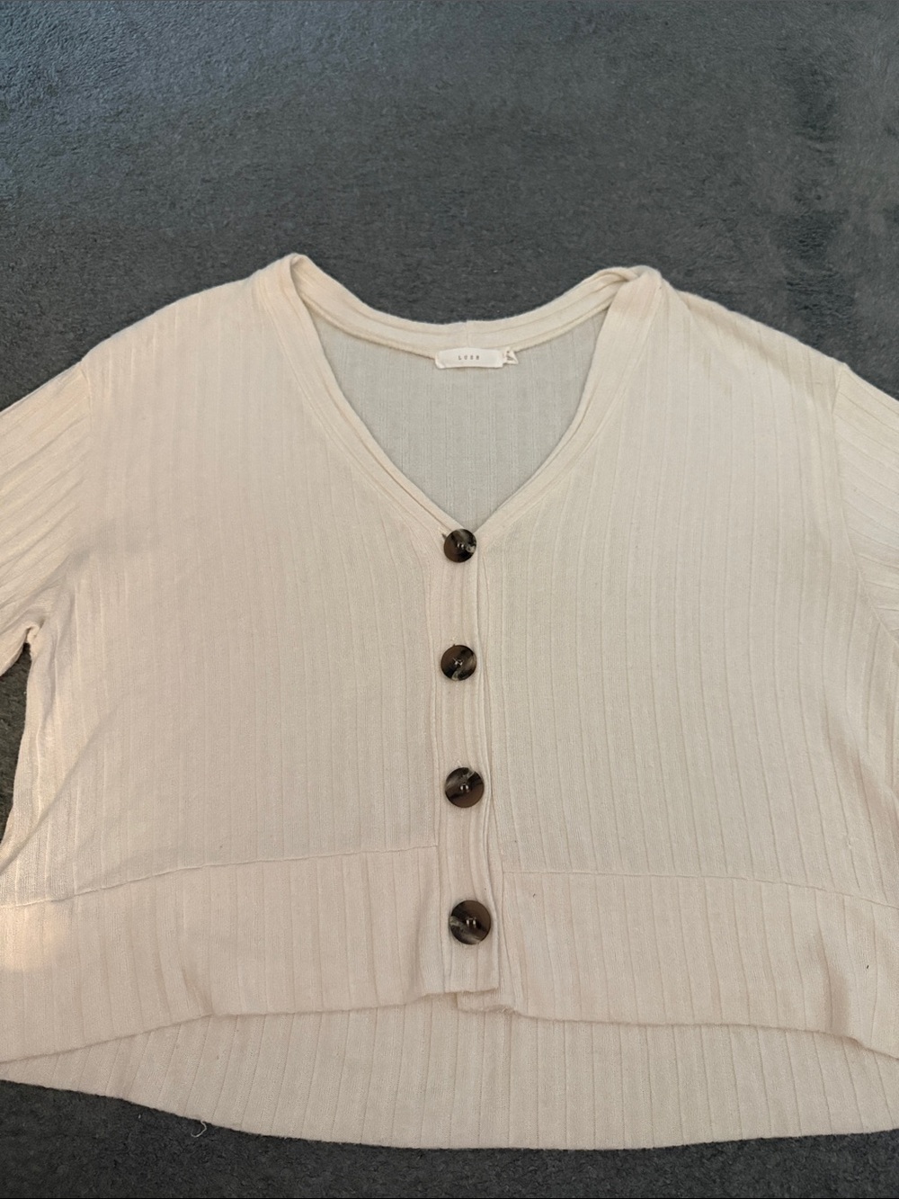 Lush Cream Ribbed Short-Sleeve Women's Top